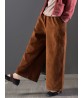 Casual Loose Women Pure Color Elastic Waist Thick Corduroy Pants