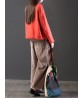 Casual Loose Women Pure Color Elastic Waist Thick Corduroy Pants