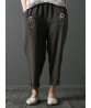 Vintage Embroidery Pocket Loose Elastic Waist Women Pants