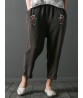 Vintage Embroidery Pocket Loose Elastic Waist Women Pants