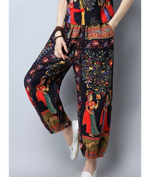 Gracila Ethnic Print Patchwork Elastic Waist ...