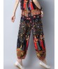 Gracila Ethnic Print Patchwork Elastic Waist Folk Style Women Pants