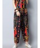 Gracila Ethnic Print Patchwork Elastic Waist Folk Style Women Pants