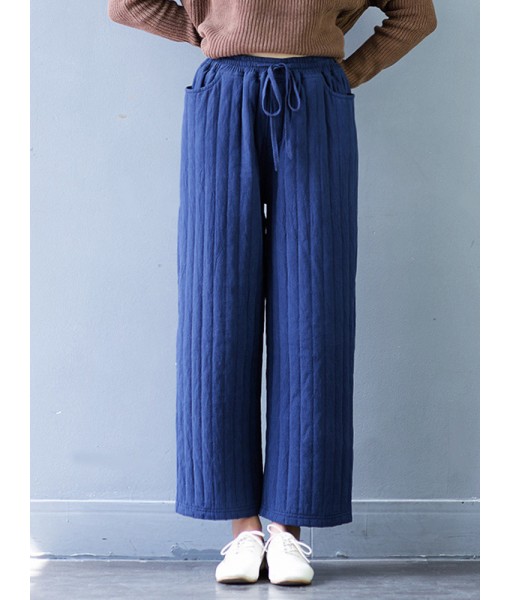 Casual Women Thicken Stripe Drawstring Waist Wide Leg Pants