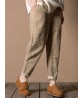 Casual Loose Solid Color Elastic Waist Harem Corduroy Pants for Women