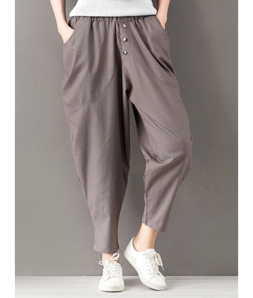 Casual Solid Loose Ethnic Waist Harem Women Pants