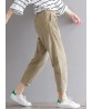 Casual Women Solid Color Elastic Waist Harem Corduroy Trousers