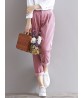 Casual Women Solid Color Elastic Waist Harem Corduroy Trousers