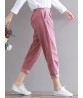 Casual Women Solid Color Elastic Waist Harem Corduroy Trousers