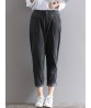 Casual Women Solid Color Elastic Waist Harem Corduroy Trousers