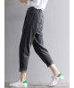 Casual Women Solid Color Elastic Waist Harem Corduroy Trousers