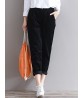 Casual Women Solid Color Elastic Waist Harem Corduroy Trousers