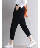 Casual Women Solid Color Elastic Waist Harem Corduroy Trousers