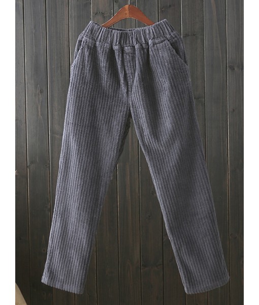 Pure Color Elastic Waist Corduroy Trousers