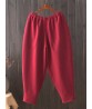 Casual Loose Solid Color Pockets Elastic Waist Women Thicken Pants