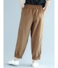 Pure Color Elastic Waist Women Corduroy Pants