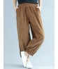 Pure Color Elastic Waist Women Corduroy Pants