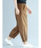 Pure Color Elastic Waist Women Corduroy Pants