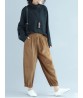 Pure Color Elastic Waist Women Corduroy Pants