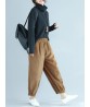 Pure Color Elastic Waist Women Corduroy Pants