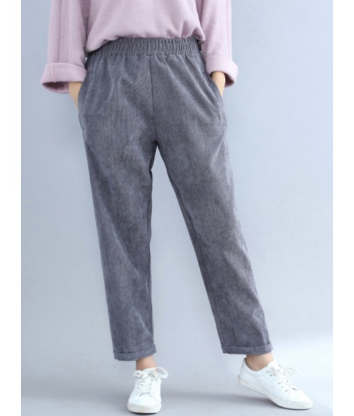 Women Casual Elastic Waist Women Corduroy Pants