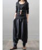 Gracila Casual Loose Elastic Waist Pocket Pure Color Women Harem Pants