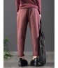 Women Casual Pure Color Elastic Waist Pockets Pants