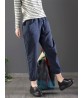 Women Casual Pure Color Elastic Waist Pockets Pants